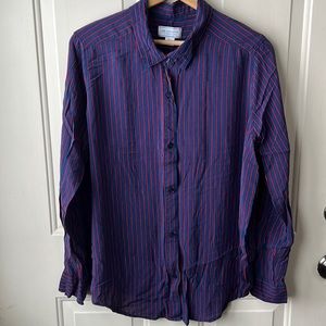 Liz Claiborne blue button down long sleeve shirt with red stripes